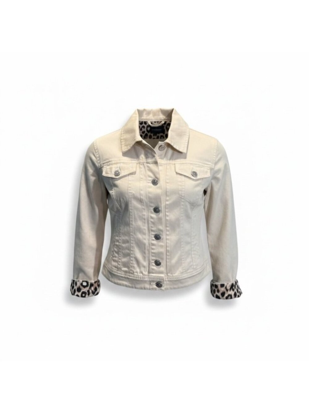 Westbound Cream Utility Jacket with Leopard Print Cuffs – Size 8